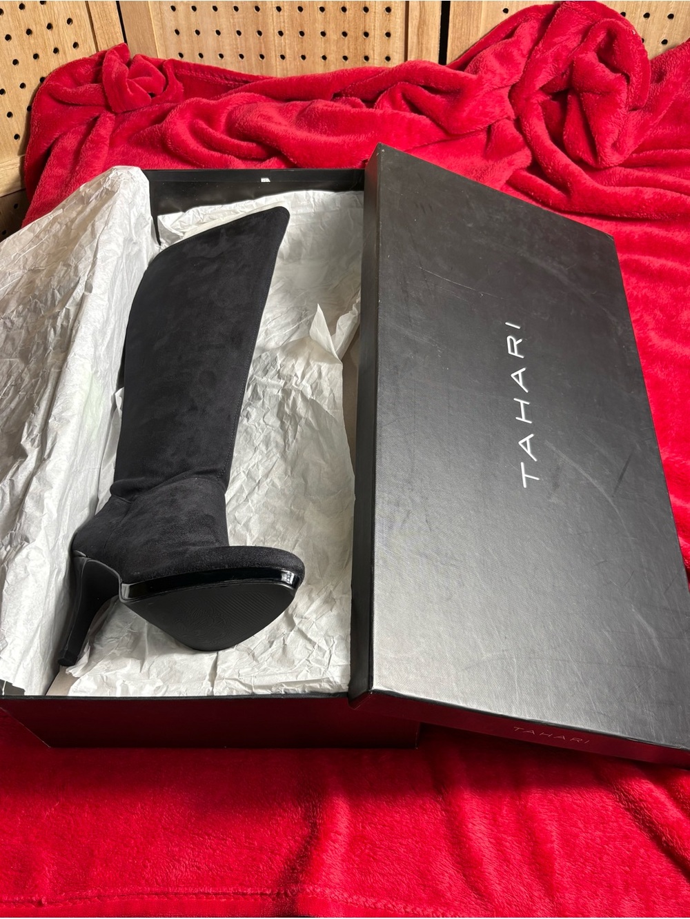 Tahari Gage Black Suede Knee High Boots Womenโs SZ 6.5 M NWB
